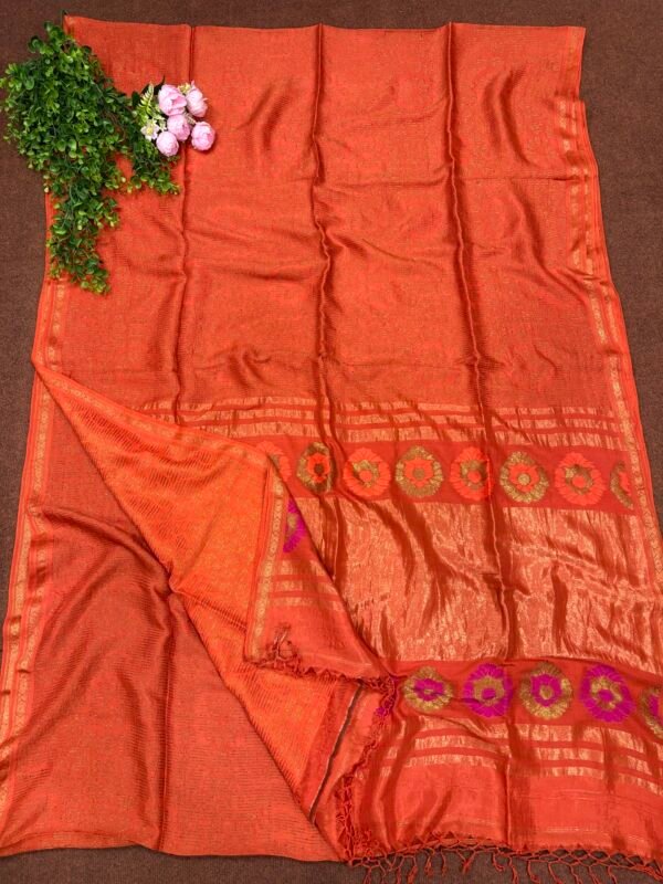 Orange Katan Silk Soft Jamdani Saree with Blouse Piece