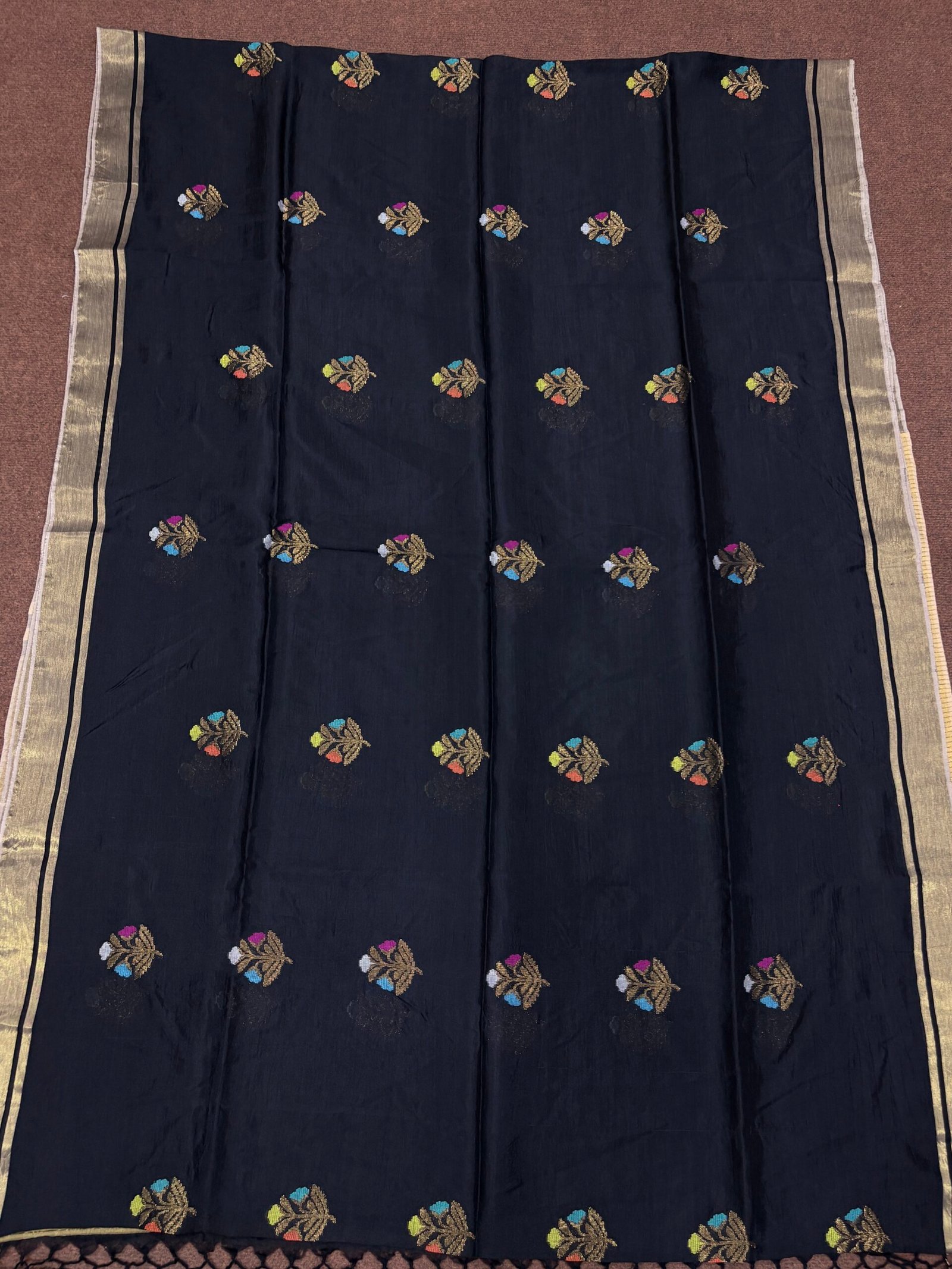 Black Katan Silk Jamdani Saree with Blouse Piece - Image 9