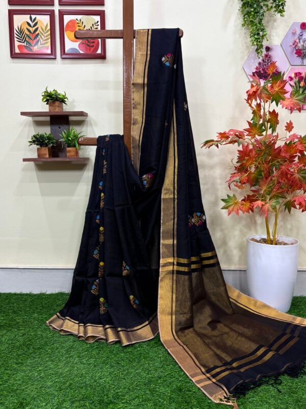 Black Katan Silk Jamdani Saree with Blouse Piece